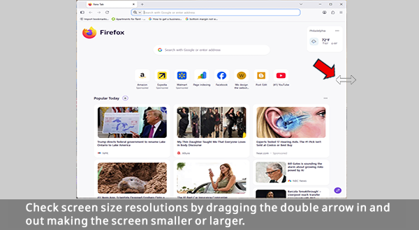 Use double arrow to move screen in and out.